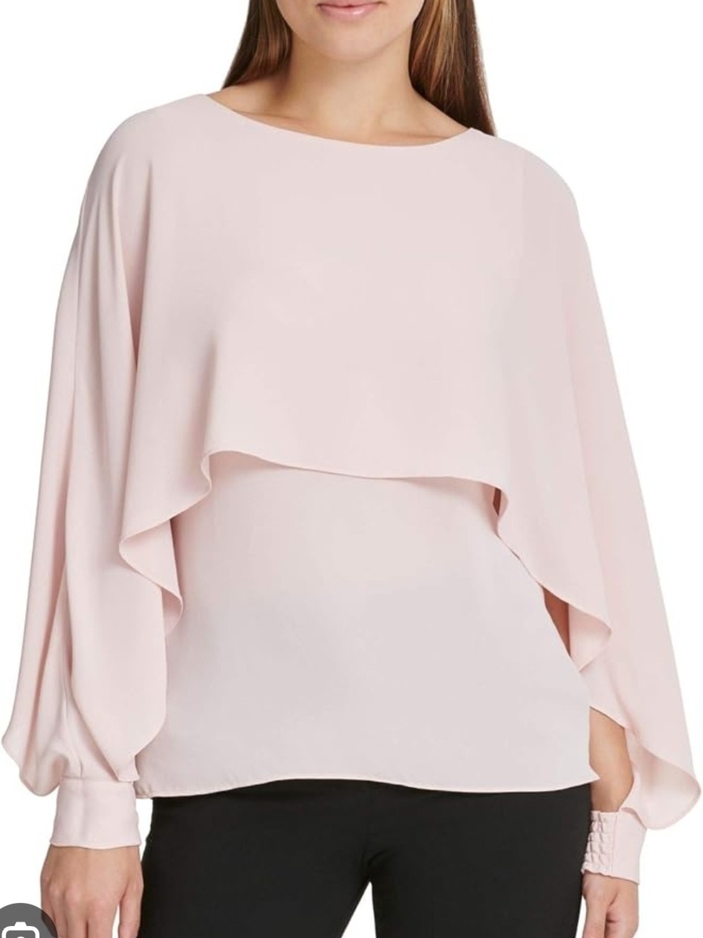 DKNY Light Blush Pink Layered Draped Blouse